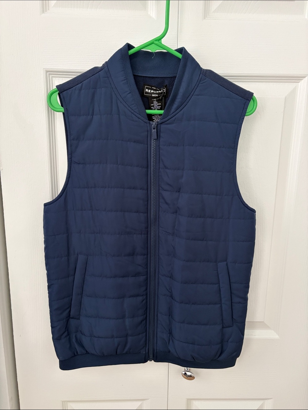 For The Republic Men’s Quilted Blue Sleeveless Puffer Vest